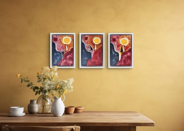 Without fear no courage no success (2024) — Acryl auf 3 Triptychon-Leinwänden, 3 × 20 × 30 cm. Originalgemälde von Leonhard Gürtner, zeitgenössischer Künstler aus Pfaffenhofen.