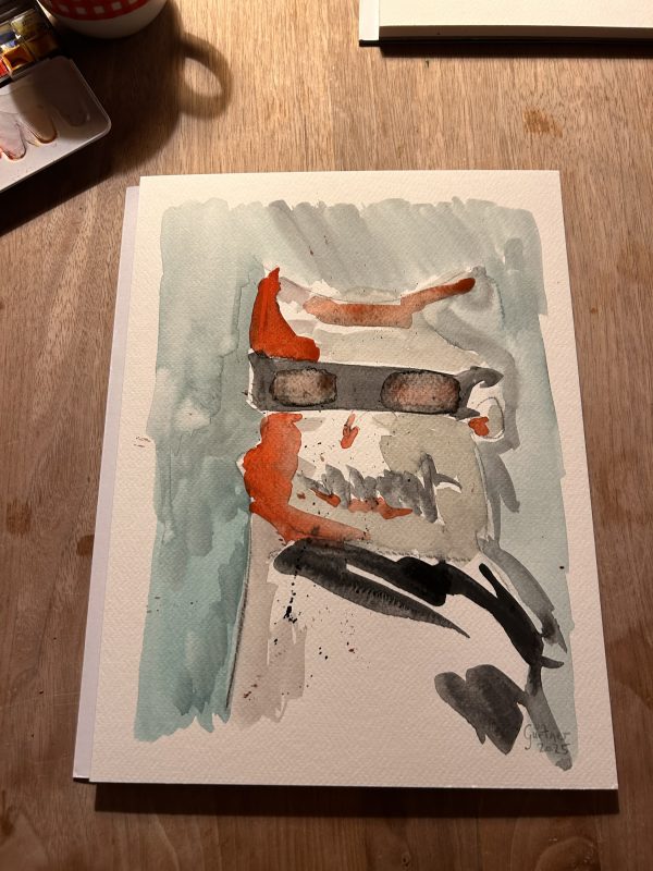 Red Face (2025) — Aquarell auf Papier, 30 × 40 cm. Originalgemälde von Leonhard Gürtner, zeitgenössischer Künstler aus Pfaffenhofen.
