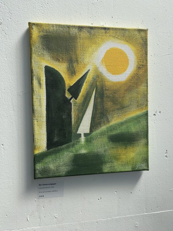 Towards the sun (2025) — Acryl auf handgebauter Leinwand, 40 × 50 cm. Originalgemälde von Leonhard Gürtner, zeitgenössischer Künstler aus Pfaffenhofen.