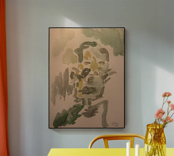 Green men (2025) — Aquarell auf Papier, 30 × 40 cm. Originalgemälde von Leonhard Gürtner, zeitgenössischer Künstler aus Pfaffenhofen.