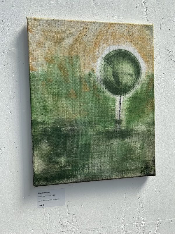 Gold sky (2025) — Acryl auf handgebauter Leinwand, 40 × 50 cm. Originalgemälde von Leonhard Gürtner, zeitgenössischer Künstler aus Pfaffenhofen.