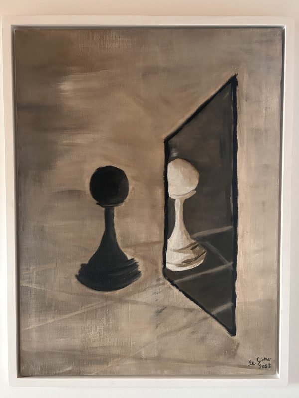 Chess (2023) — Acryl auf handgebauter Leinwand, 70 × 100 cm. Originalgemälde von Leonhard Gürtner, zeitgenössischer Künstler aus Pfaffenhofen.
