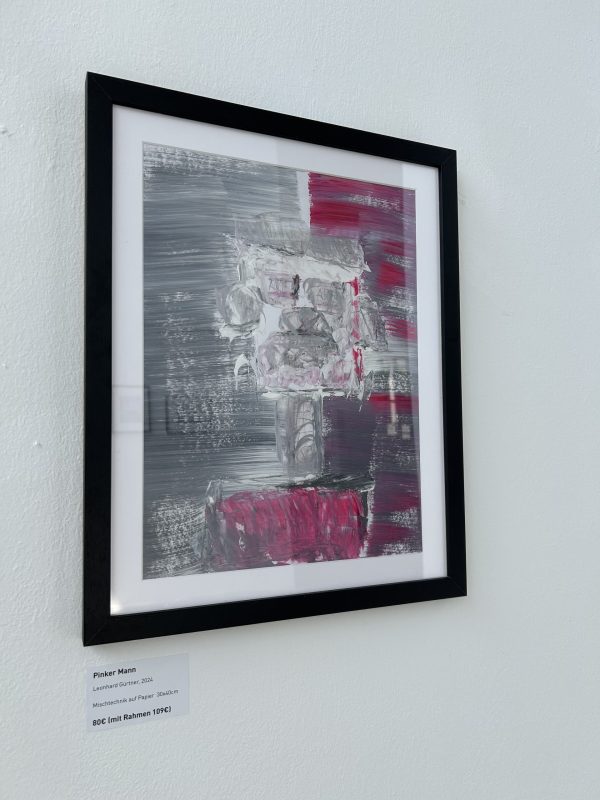 Pink men (2025) — Acryl auf Papier, 30 × 40 cm. Originalgemälde von Leonhard Gürtner, zeitgenössischer Künstler aus Pfaffenhofen.